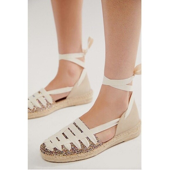 Free People Heat Wave Wrap Espadrille Sandal Rainbow Corset Ivory 38/7.5m Spain - Picture 1 of 15